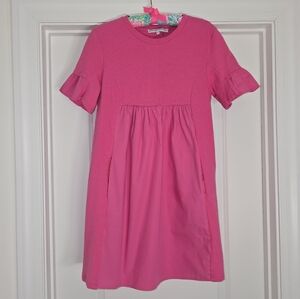 English Factory Fuchsia Ruffle Sleeve Mixed Media Dress